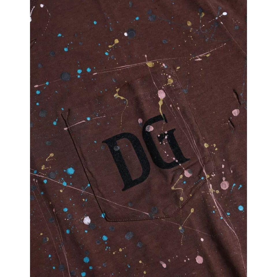 Dolce & Gabbana Brown Color Splash Cotton Crew Neck T-shirt TSH86402-60