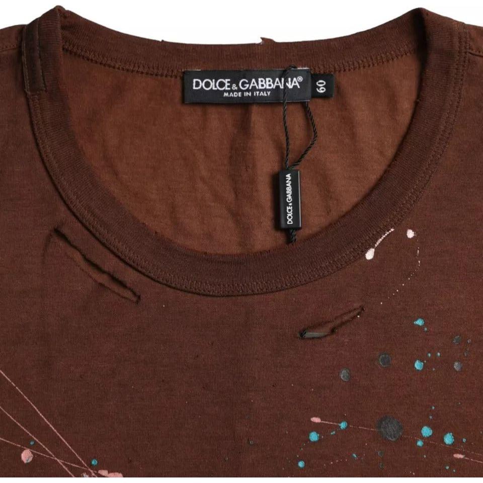 Dolce & Gabbana Brown Color Splash Cotton Crew Neck T-shirt TSH86402-60