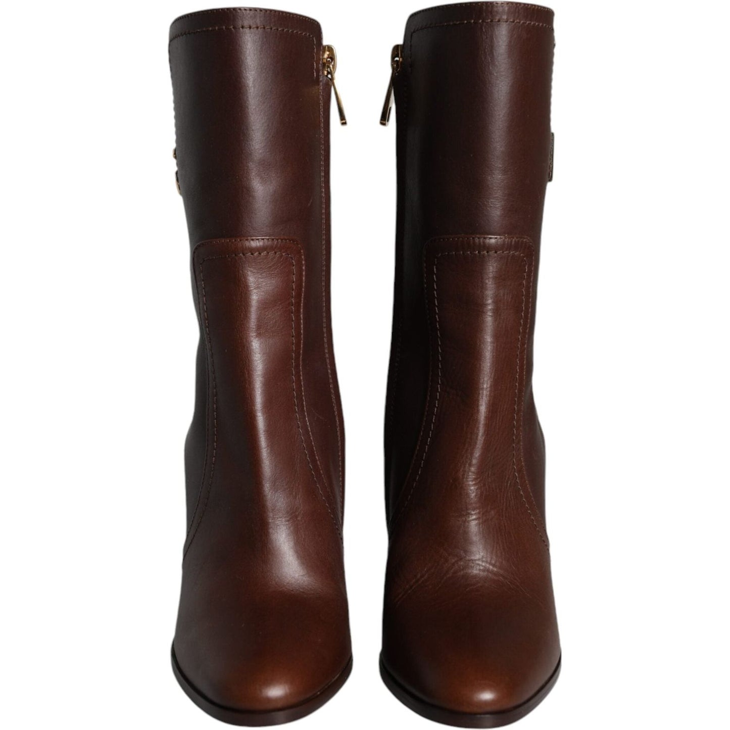 Dolce & Gabbana Brown Leather Heels Mid Calf Boots Shoes LA11419-35