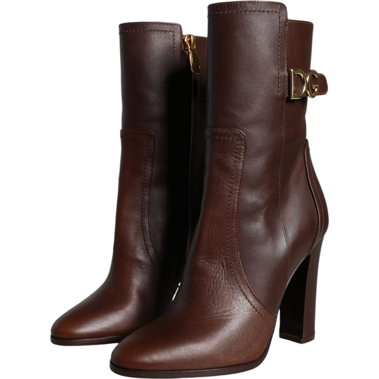 Dolce & Gabbana Brown Leather Heels Mid Calf Boots Shoes LA11419-35