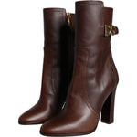 Dolce & Gabbana Brown Leather Heels Mid Calf Boots Shoes LA11419-35