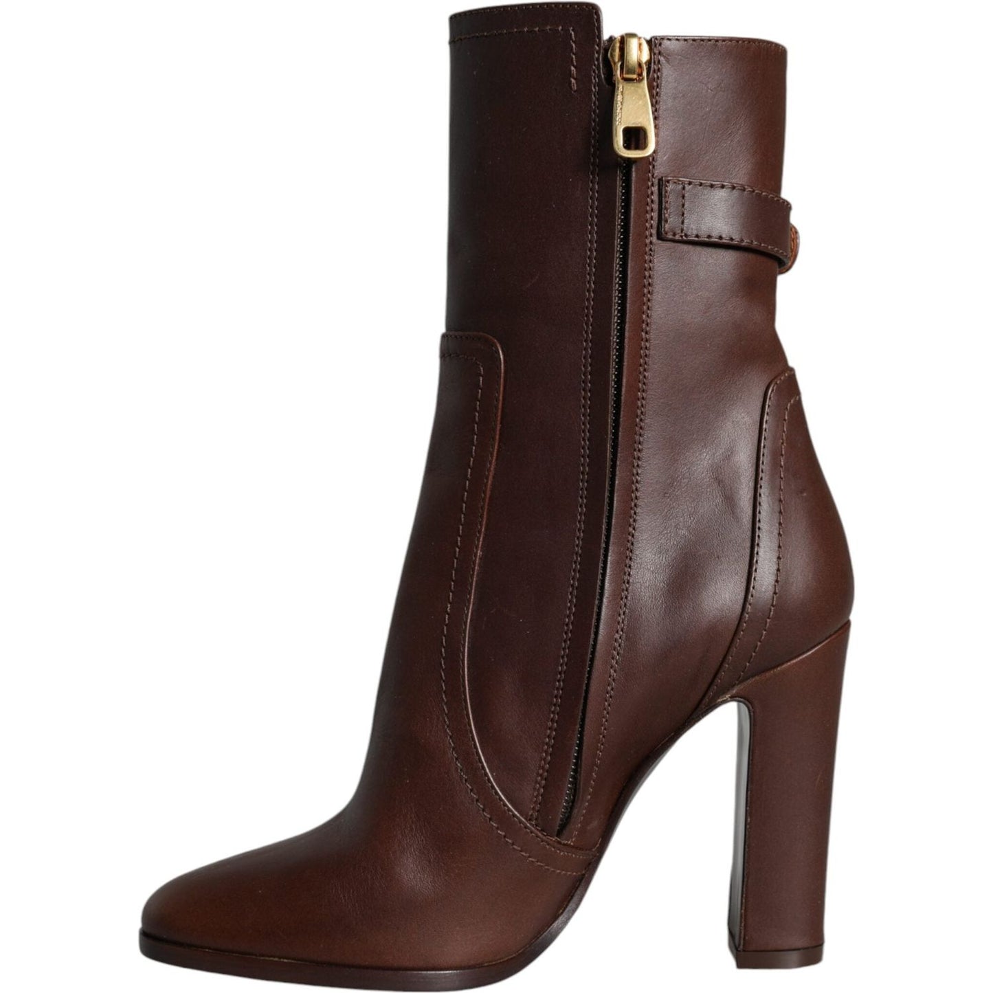 Dolce & Gabbana Brown Leather Heels Mid Calf Boots Shoes LA11419-35