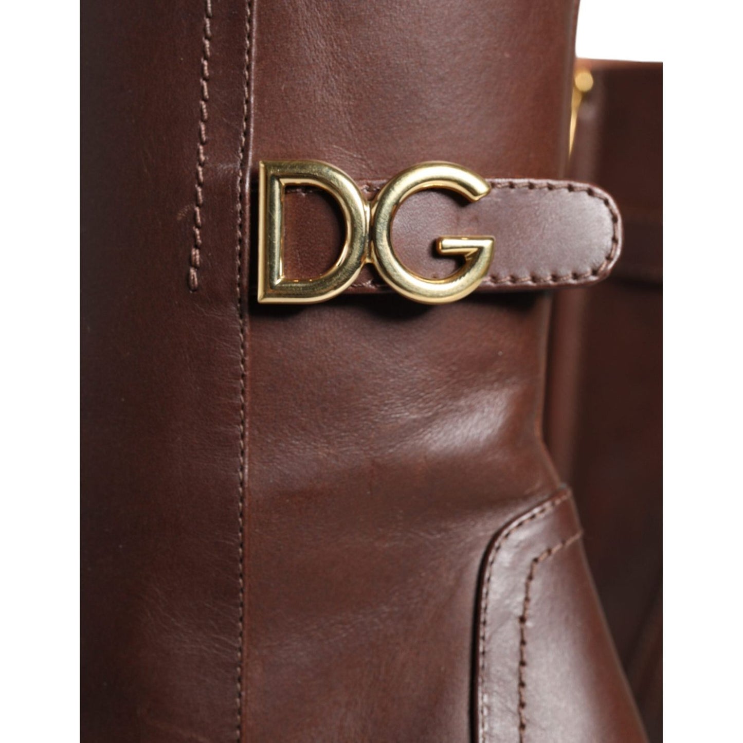 Dolce & Gabbana Brown Leather Heels Mid Calf Boots Shoes LA11419-35