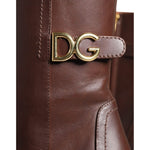 Dolce & Gabbana Brown Leather Heels Mid Calf Boots Shoes LA11419-35