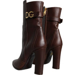 Dolce & Gabbana Brown Leather Heels Mid Calf Boots Shoes LA11419-35