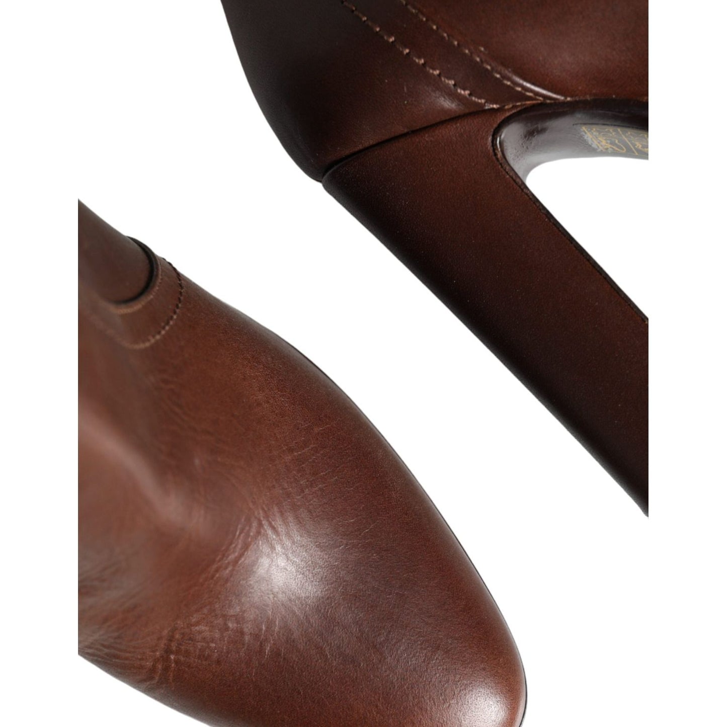 Dolce & Gabbana Brown Leather Heels Mid Calf Boots Shoes LA11419-35