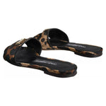 Dolce & Gabbana Brown Leopard Logo Slides Flats Sandals Shoes LA11629-36