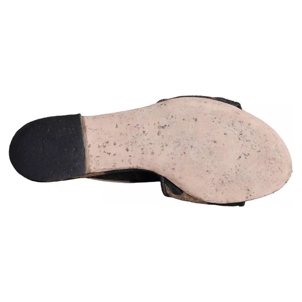 Dolce & Gabbana Brown Leopard Logo Slides Flats Sandals Shoes LA11629-36