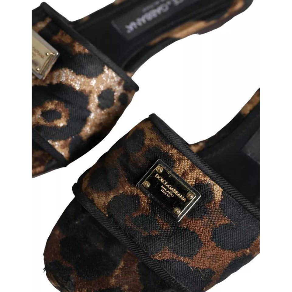 Dolce & Gabbana Brown Leopard Logo Slides Flats Sandals Shoes LA11629-36