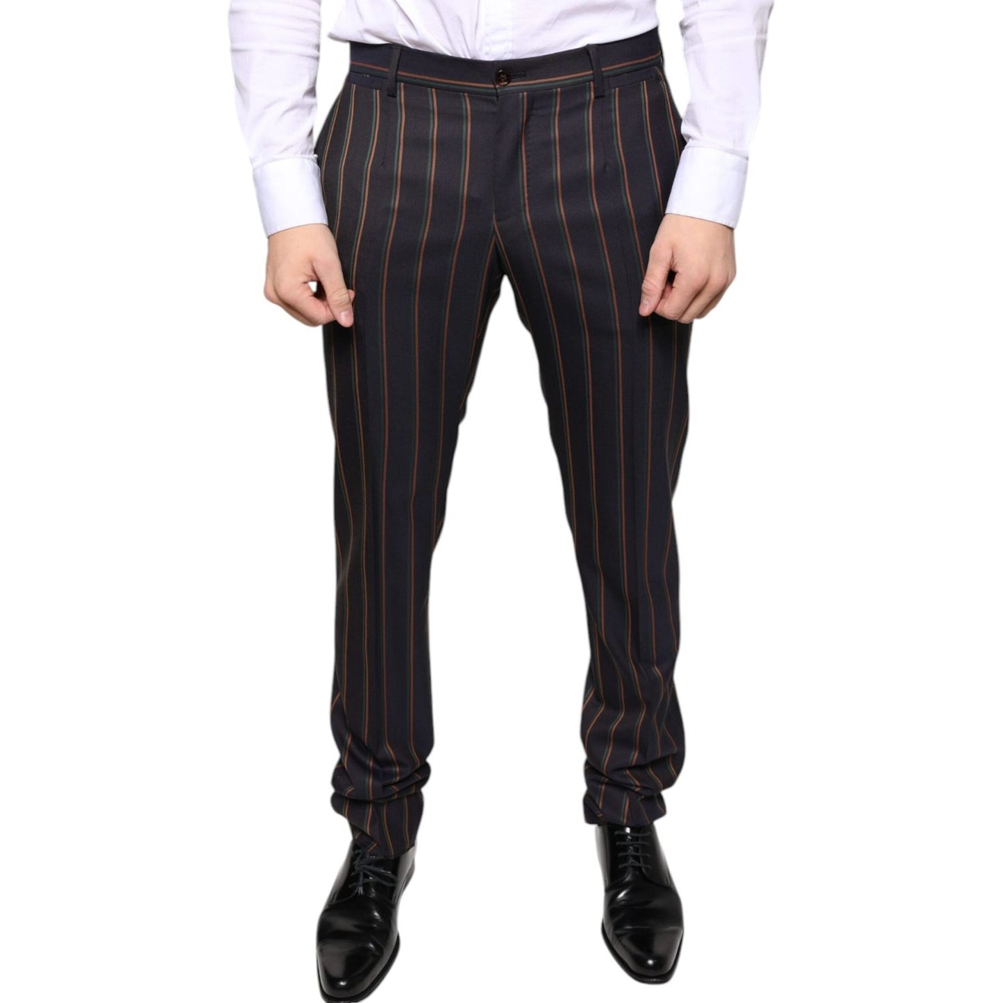 Dolce & Gabbana Brown Stripes Skinny Men Dress Pants PAN75347-48
