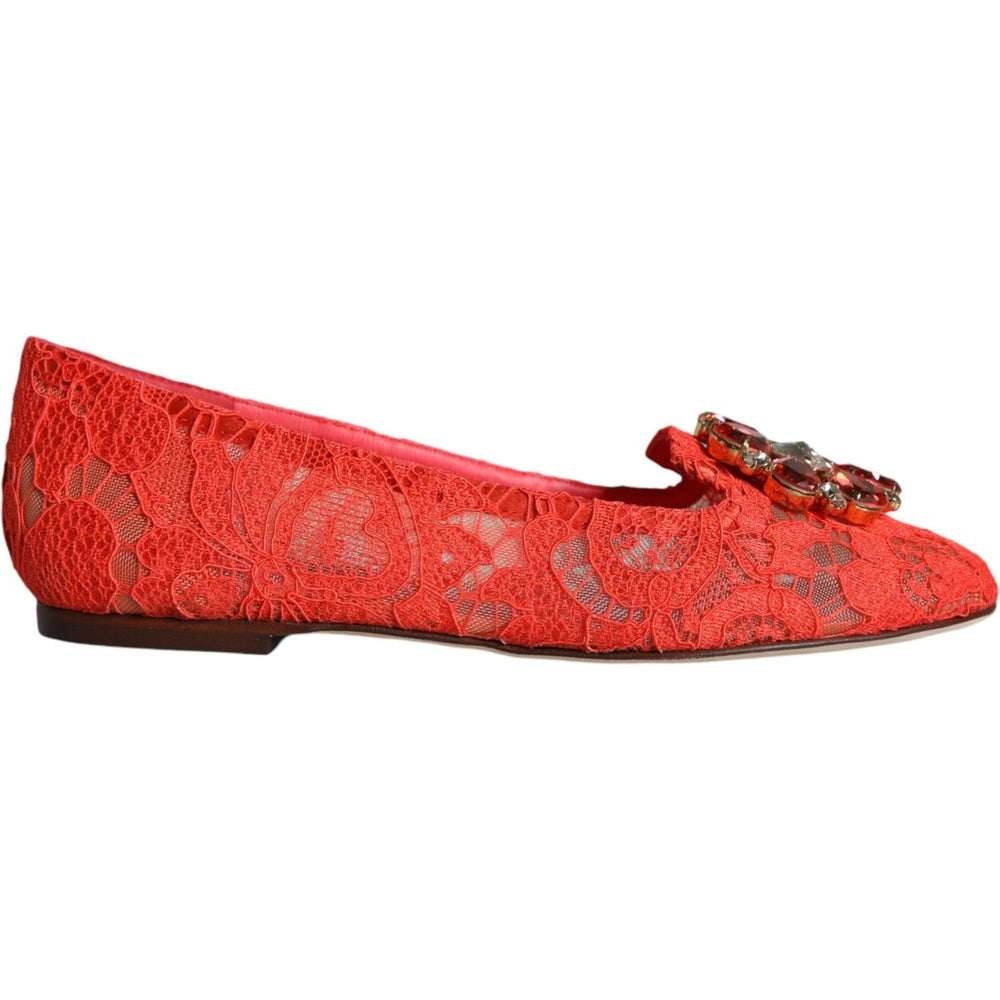 Dolce & Gabbana Coral Lace Crystal Ballet Flats Loafers Shoes LA11358-35