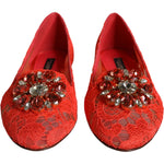 Dolce & Gabbana Coral Lace Crystal Ballet Flats Loafers Shoes LA11358-35