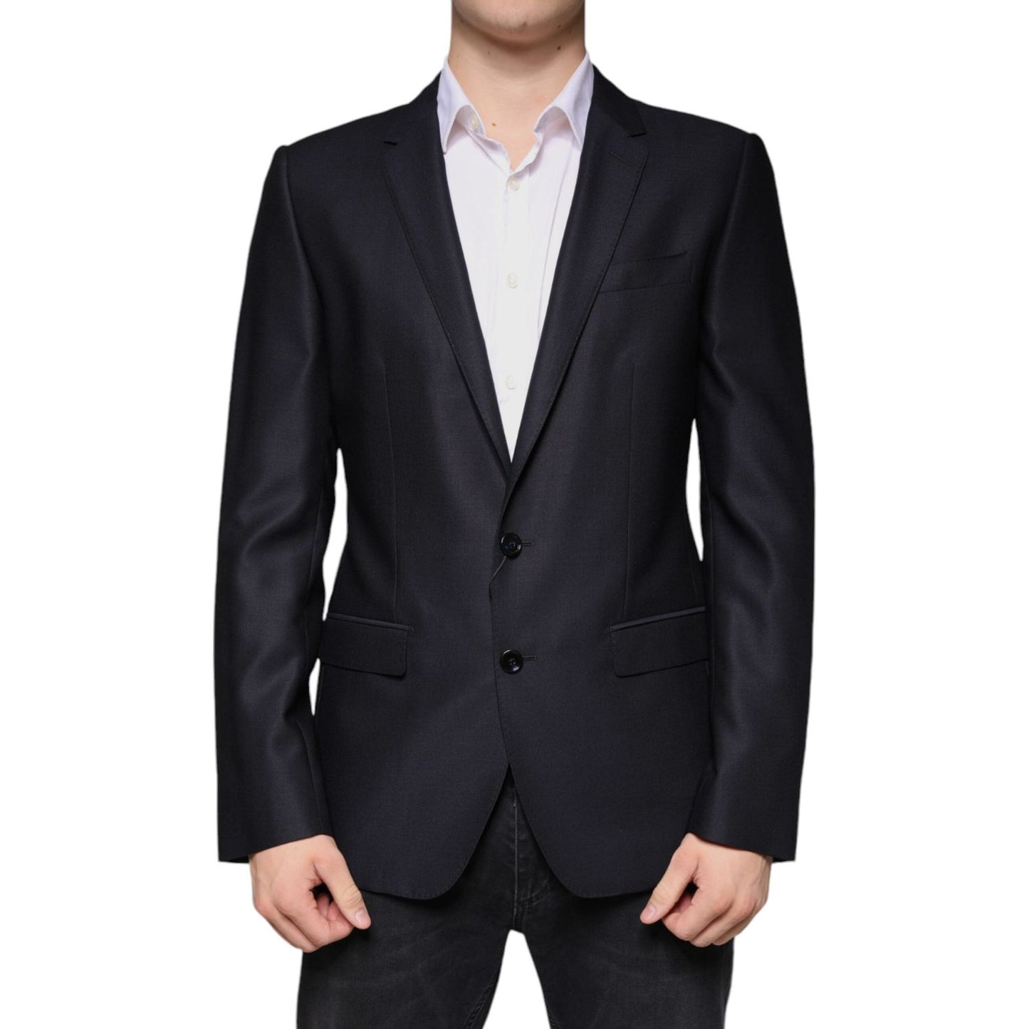 Dolce & Gabbana Dark Blue Wool Single Breasted Dress Coat Blazer JKT3746-48