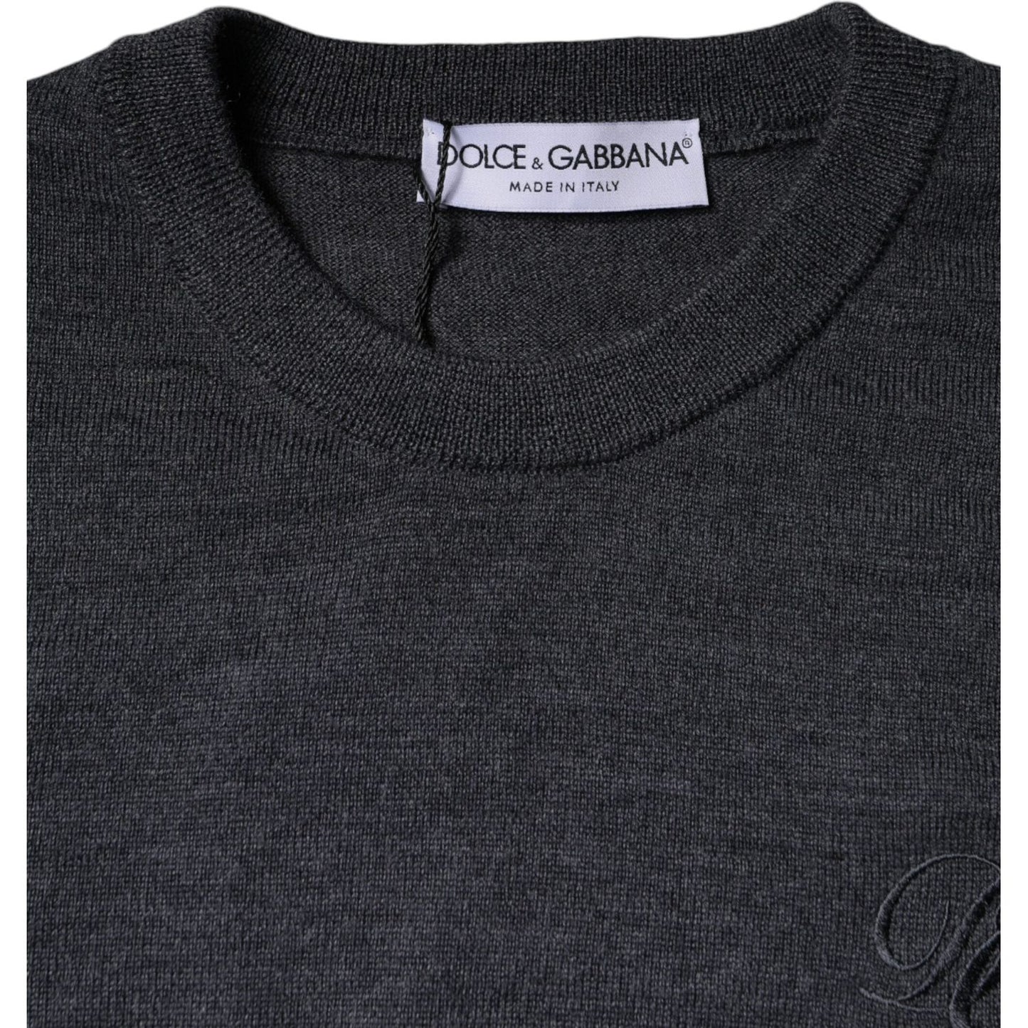 Dolce & Gabbana Dark Gray Wool Crew Neck Pullover Sweater TSH86990-46