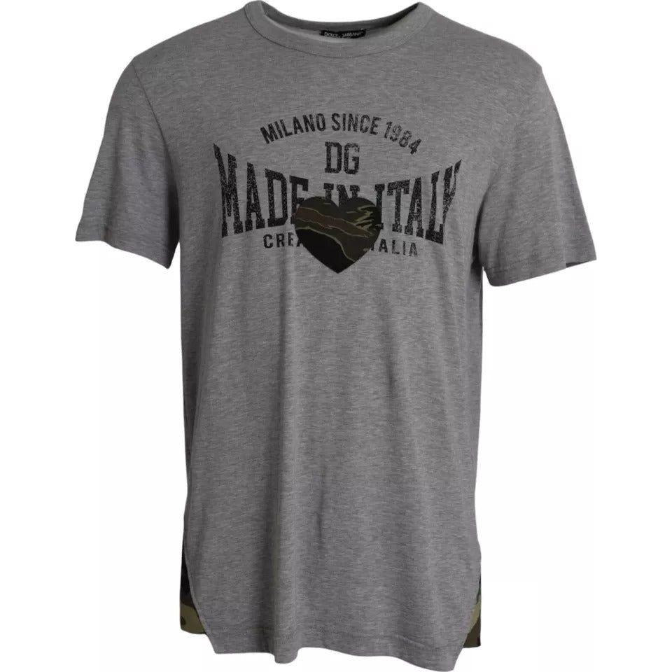 Dolce & Gabbana Gray Graphic Print Cotton Round Neck T-shirt TSH86459-54