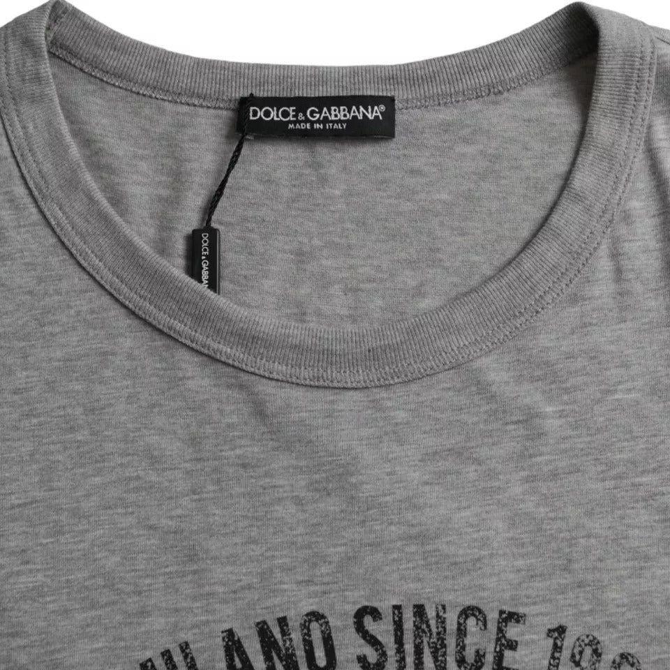 Dolce & Gabbana Gray Graphic Print Cotton Round Neck T-shirt TSH86459-54