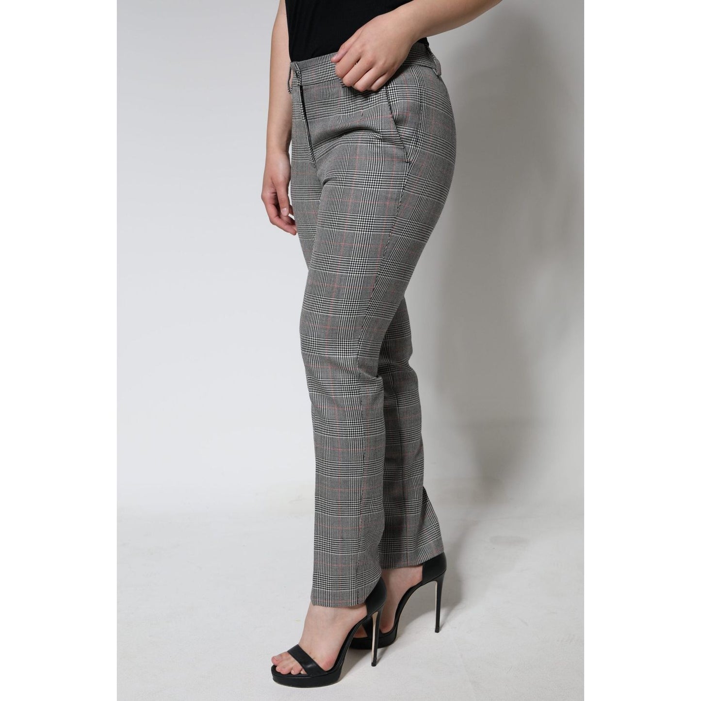 Dolce & Gabbana Gray Plaid Wool Mid Waist Women Tapered Pants PAN75520-42