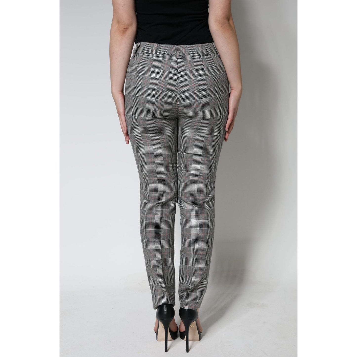 Dolce & Gabbana Gray Plaid Wool Mid Waist Women Tapered Pants PAN75520-42