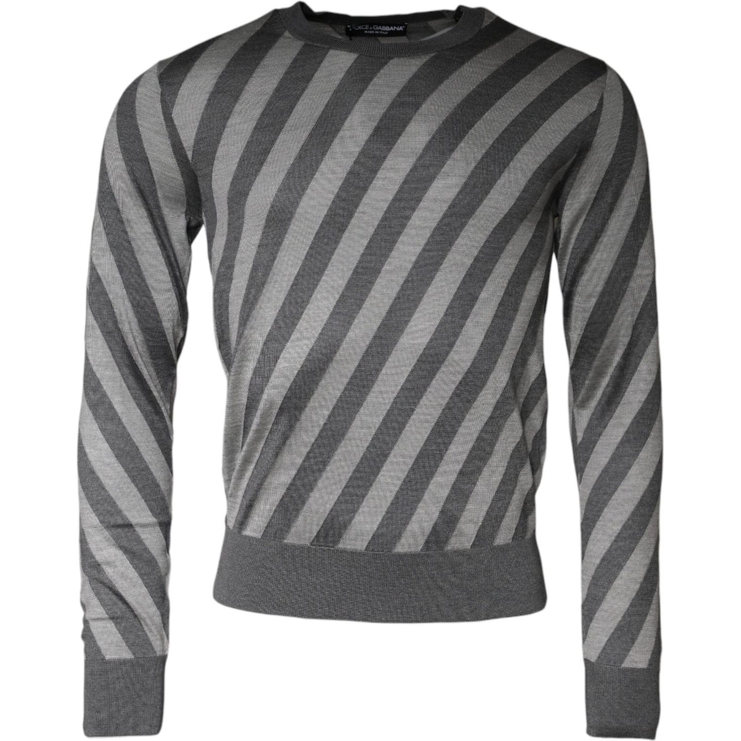 Dolce & Gabbana Gray Stripes Long Sleeve Round Neck Pullover Sweater TSH86991-46