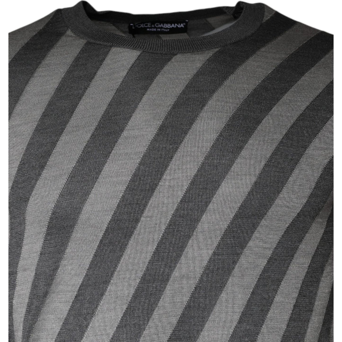 Dolce & Gabbana Gray Stripes Long Sleeve Round Neck Pullover Sweater TSH86991-46