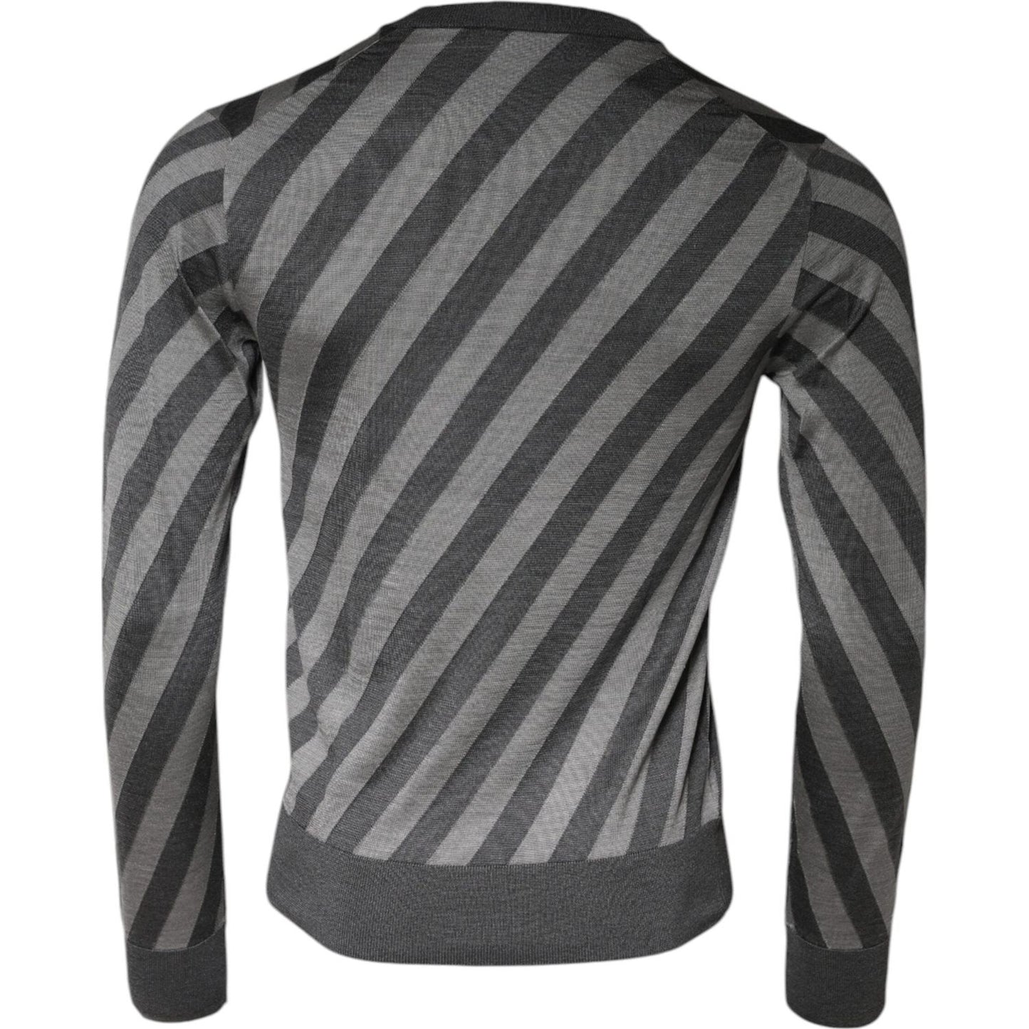 Dolce & Gabbana Gray Stripes Long Sleeve Round Neck Pullover Sweater TSH86991-46