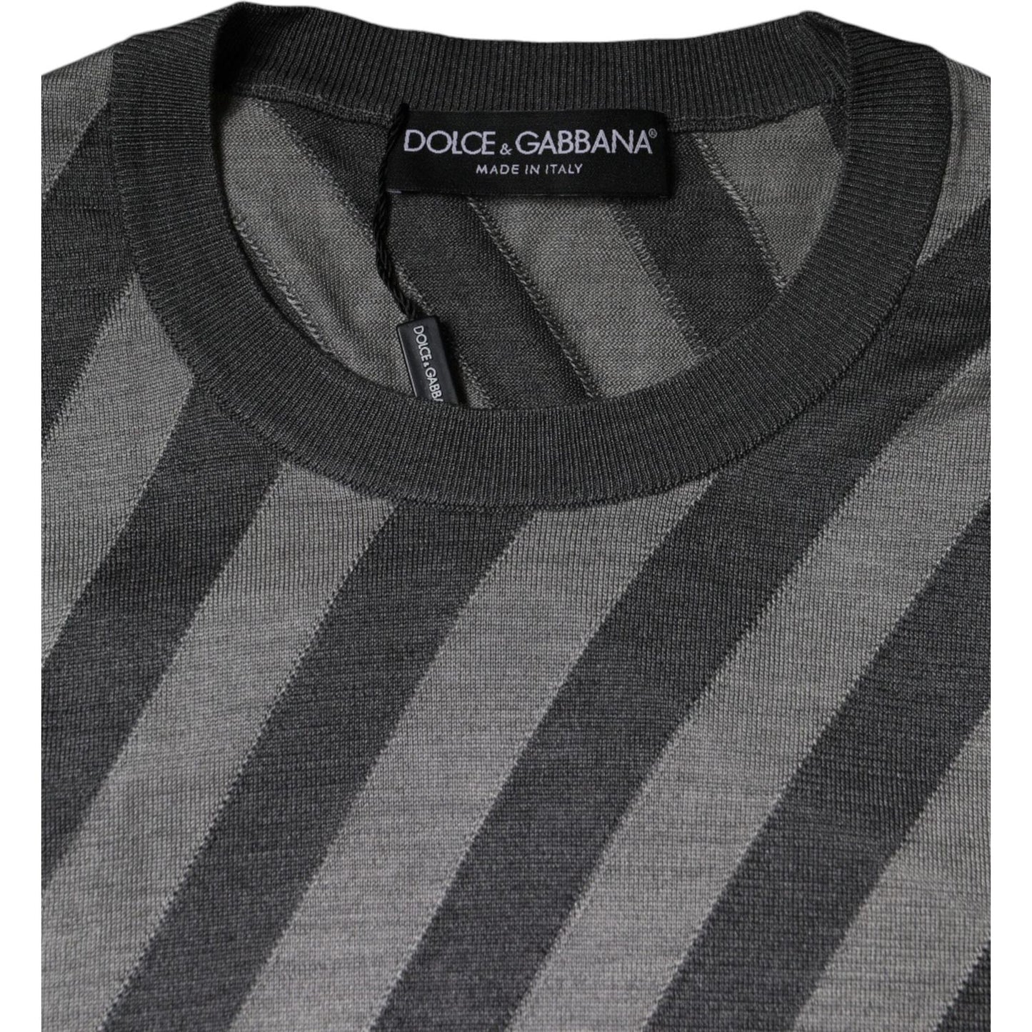 Dolce & Gabbana Gray Stripes Long Sleeve Round Neck Pullover Sweater TSH86991-46