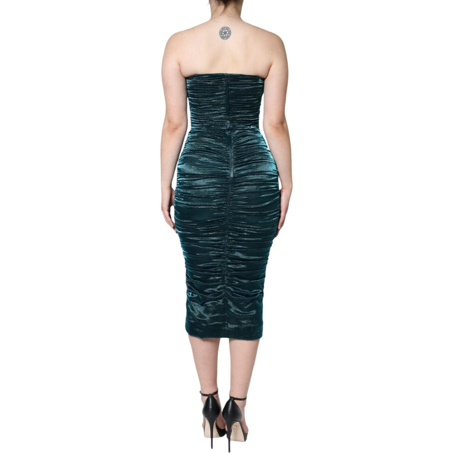 Dolce & Gabbana Green Silk Blend Satin Fitted Strapless Dress DR28060-40