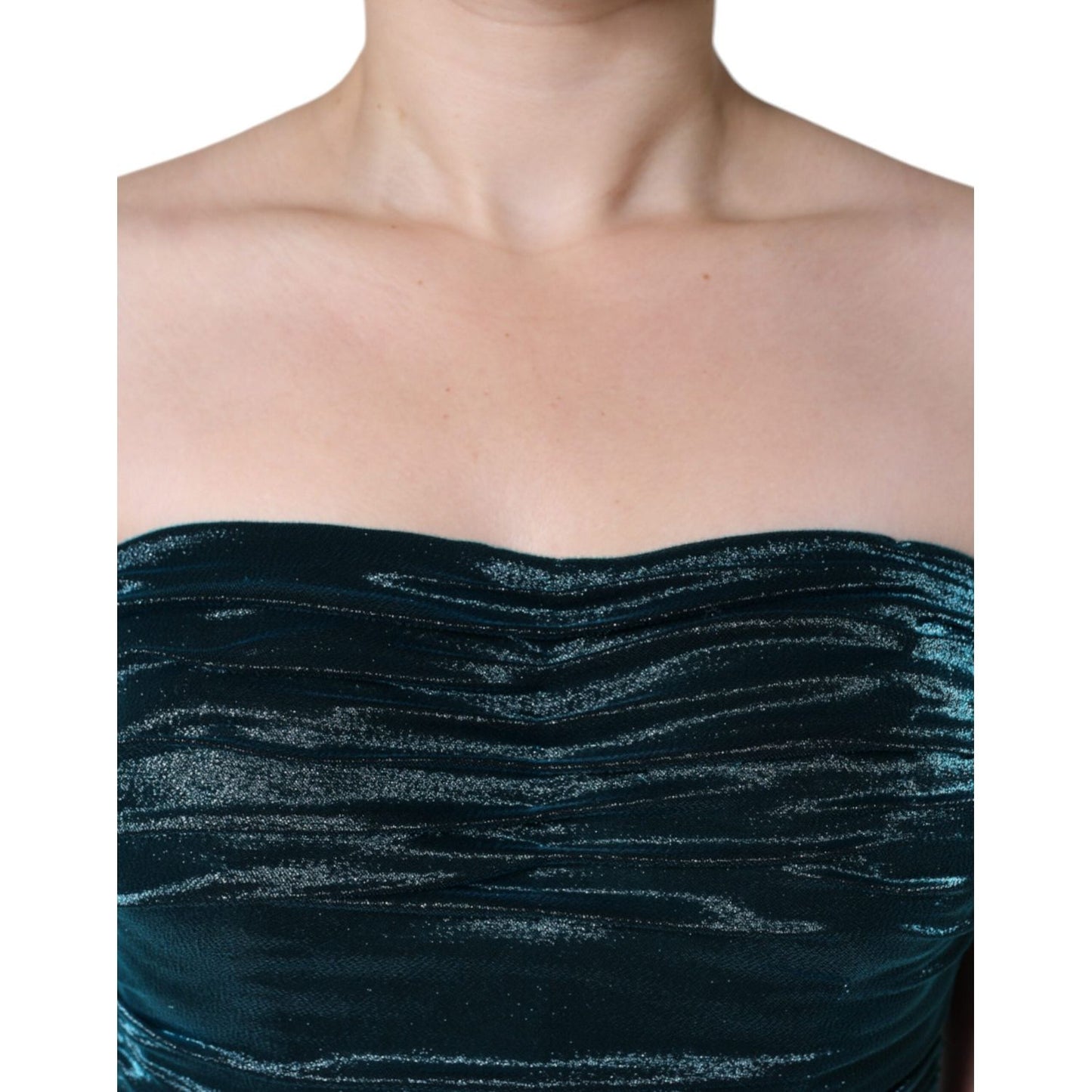 Dolce & Gabbana Green Silk Blend Satin Fitted Strapless Dress DR28060-40