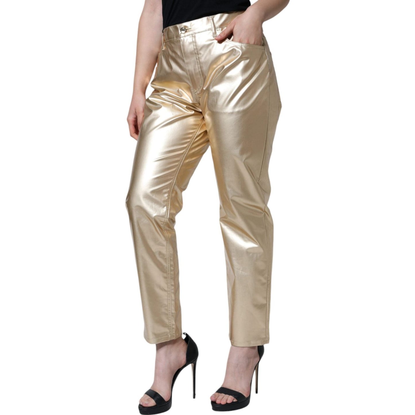 Dolce & Gabbana Metallic Gold Polyester Tapered Pants PAN74176-40