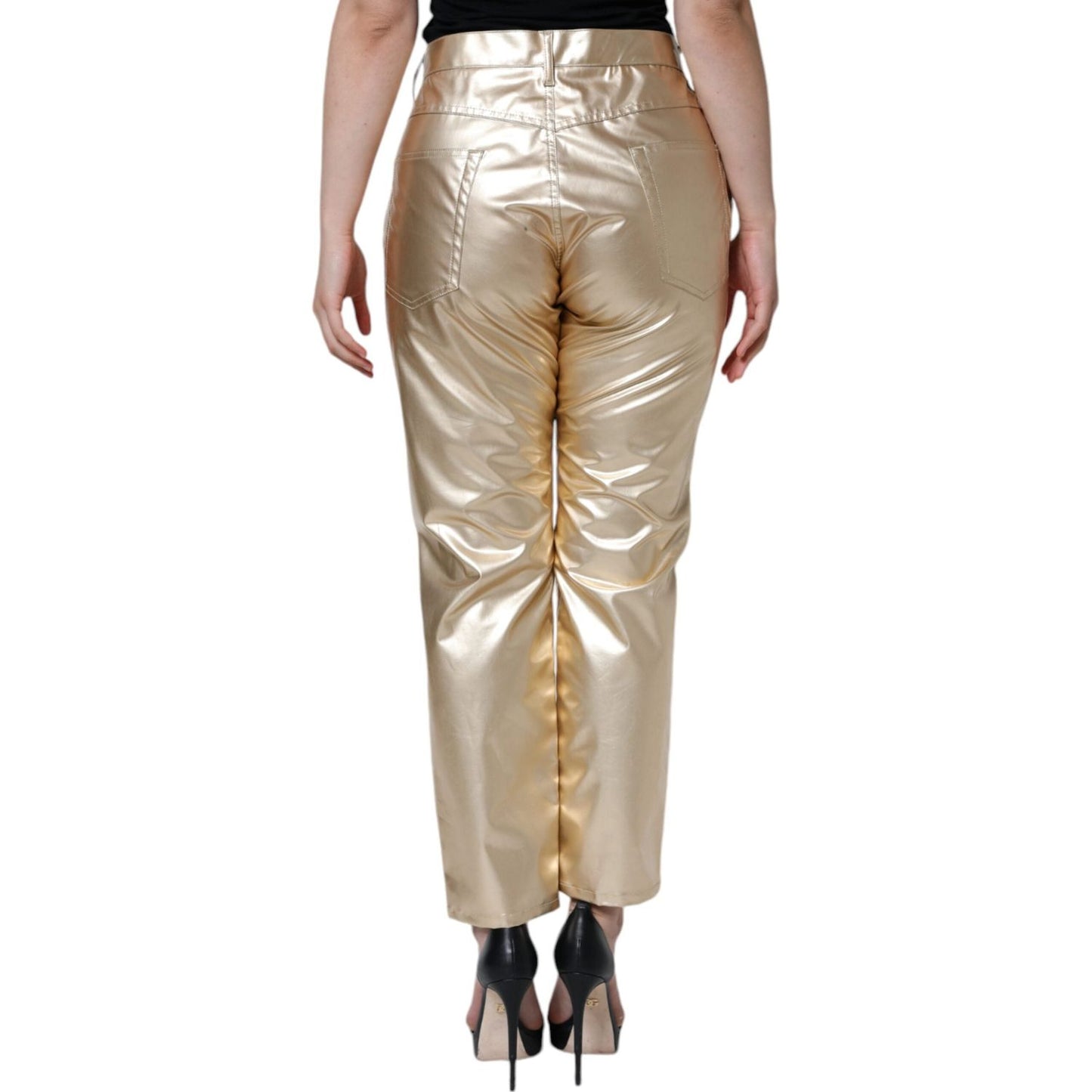Dolce & Gabbana Metallic Gold Polyester Tapered Pants PAN74176-40