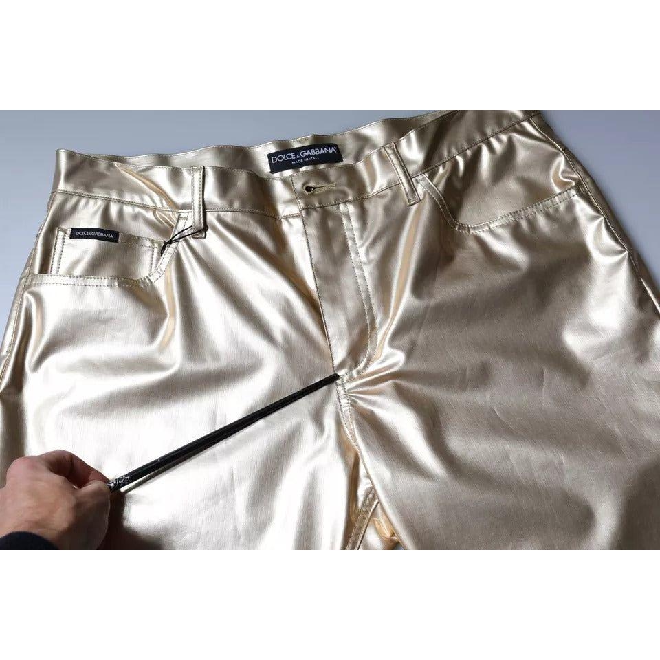 Dolce & Gabbana Metallic Gold Polyester Tapered Pants PAN74176-40