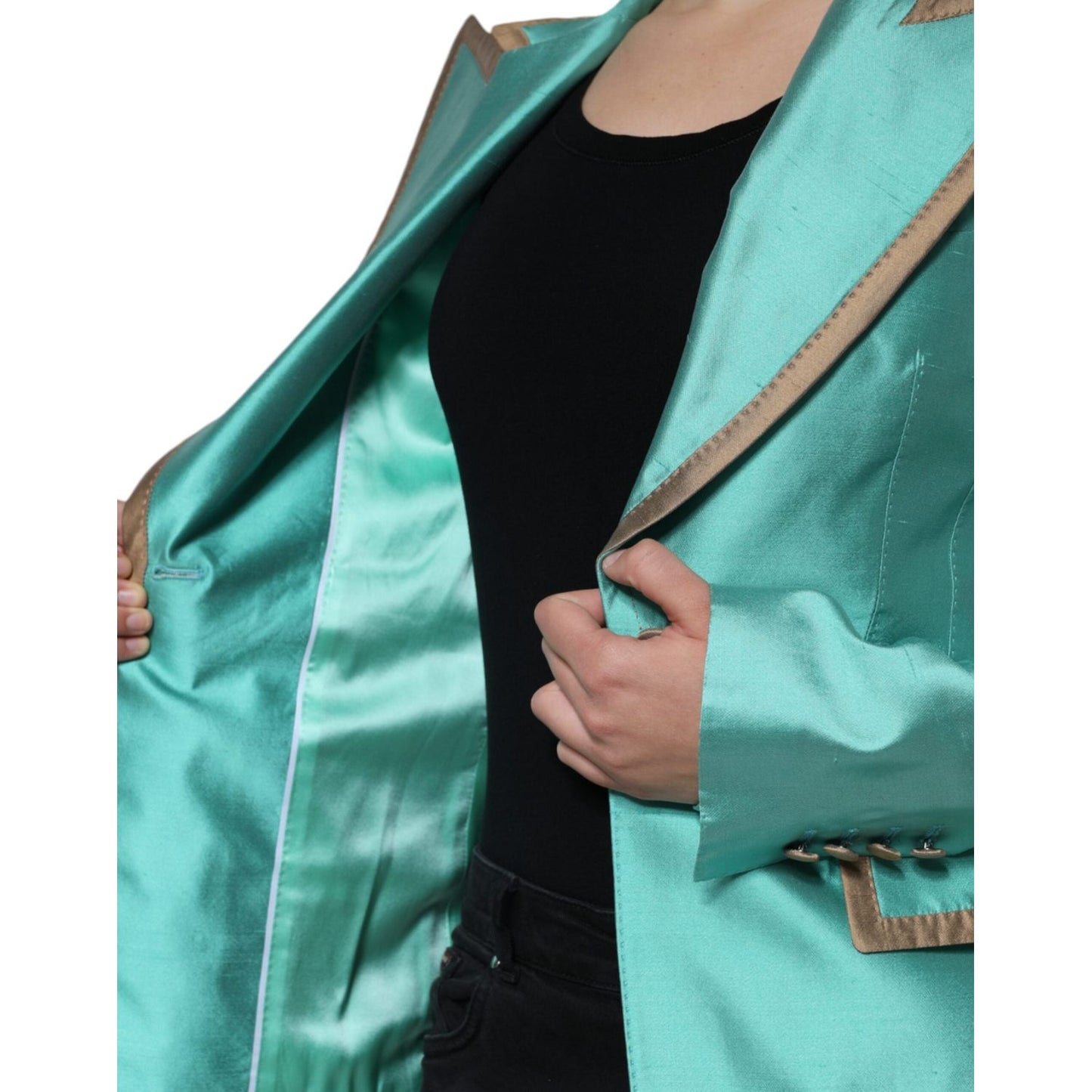 Dolce & Gabbana Metallic Green Single Breasted Blazer Jacket JKT3271-40