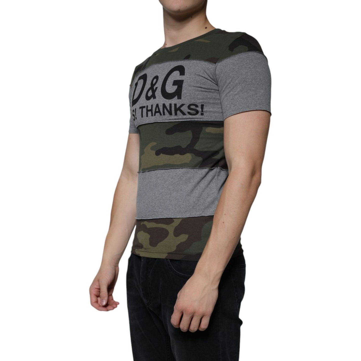 Dolce & Gabbana Multicolor Camouflage Cotton Crew Neck T-shirt TSH86588-44