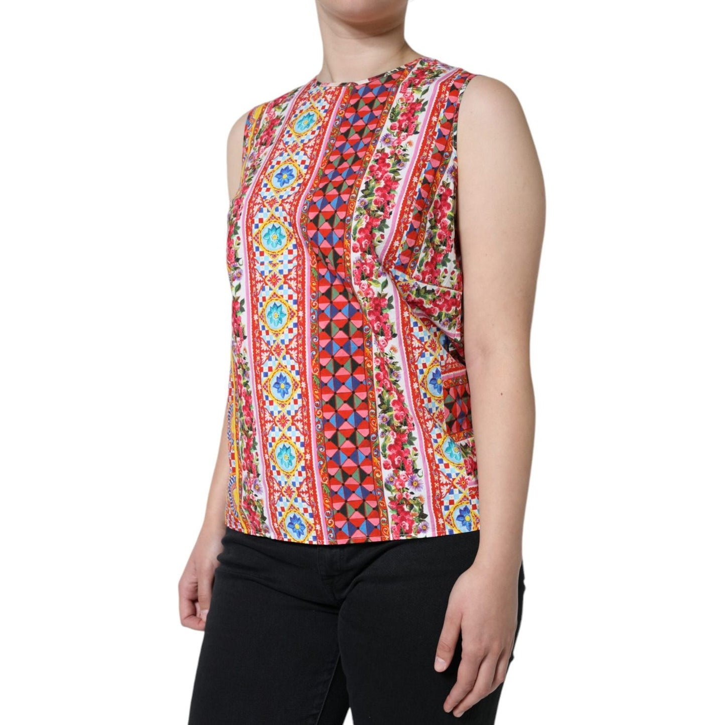 Dolce & Gabbana Multicolor Cotton Carretto Floral Tank Top TSH86560-42