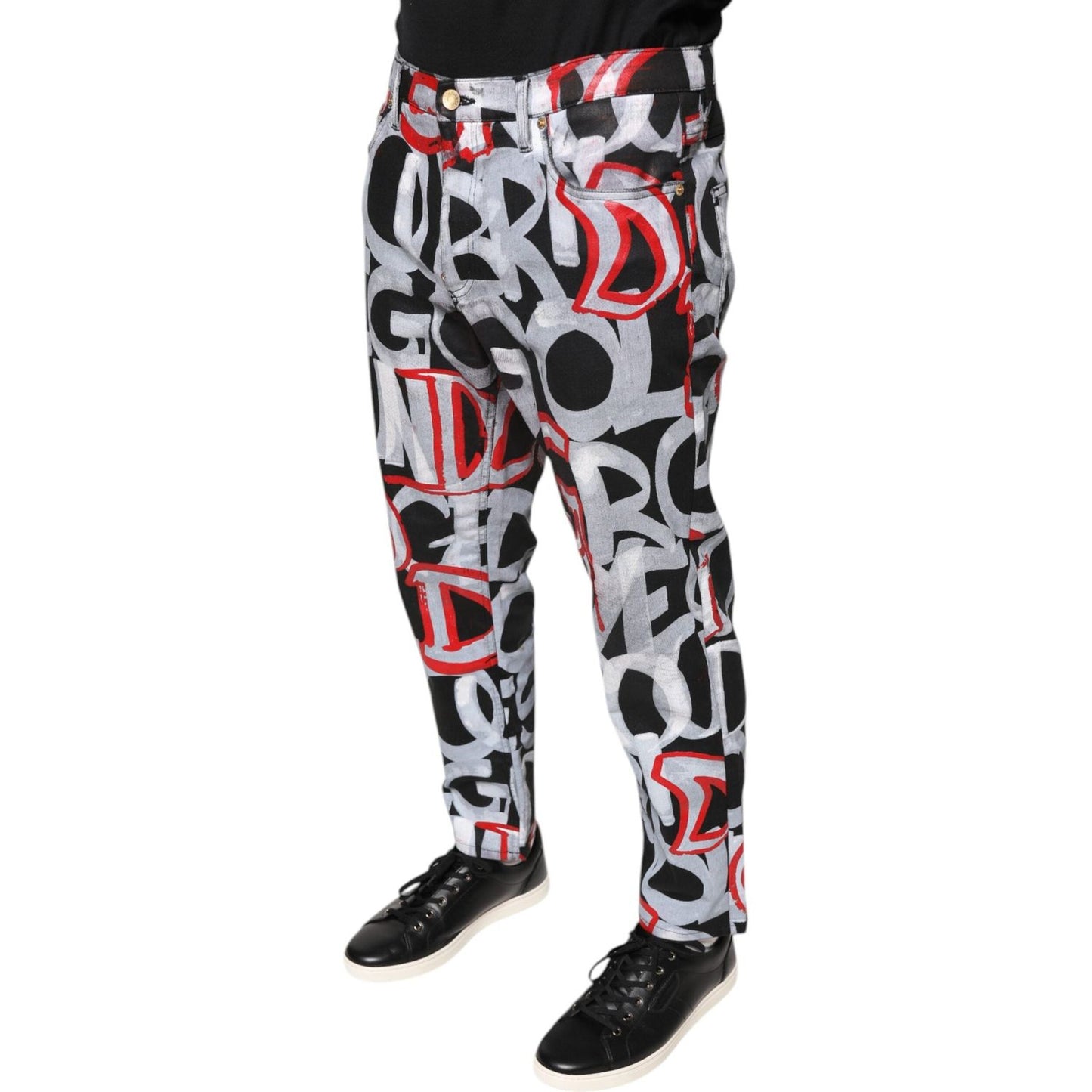 Dolce & Gabbana Multicolor Cotton Monogram Skinny Denim Jeans PAN75612-44