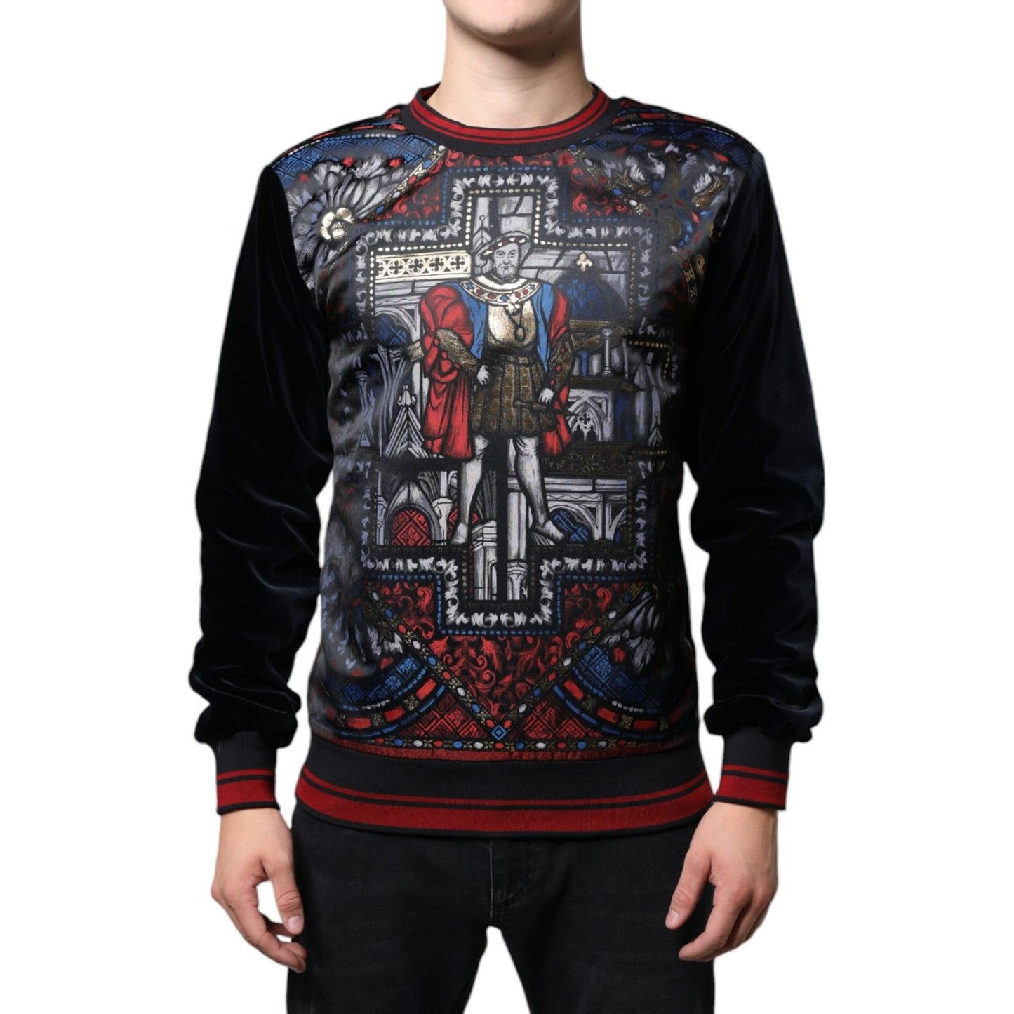 Dolce & Gabbana Multicolor Jacquard Crew Neck Sweatshirt Sweater TSH87126-44