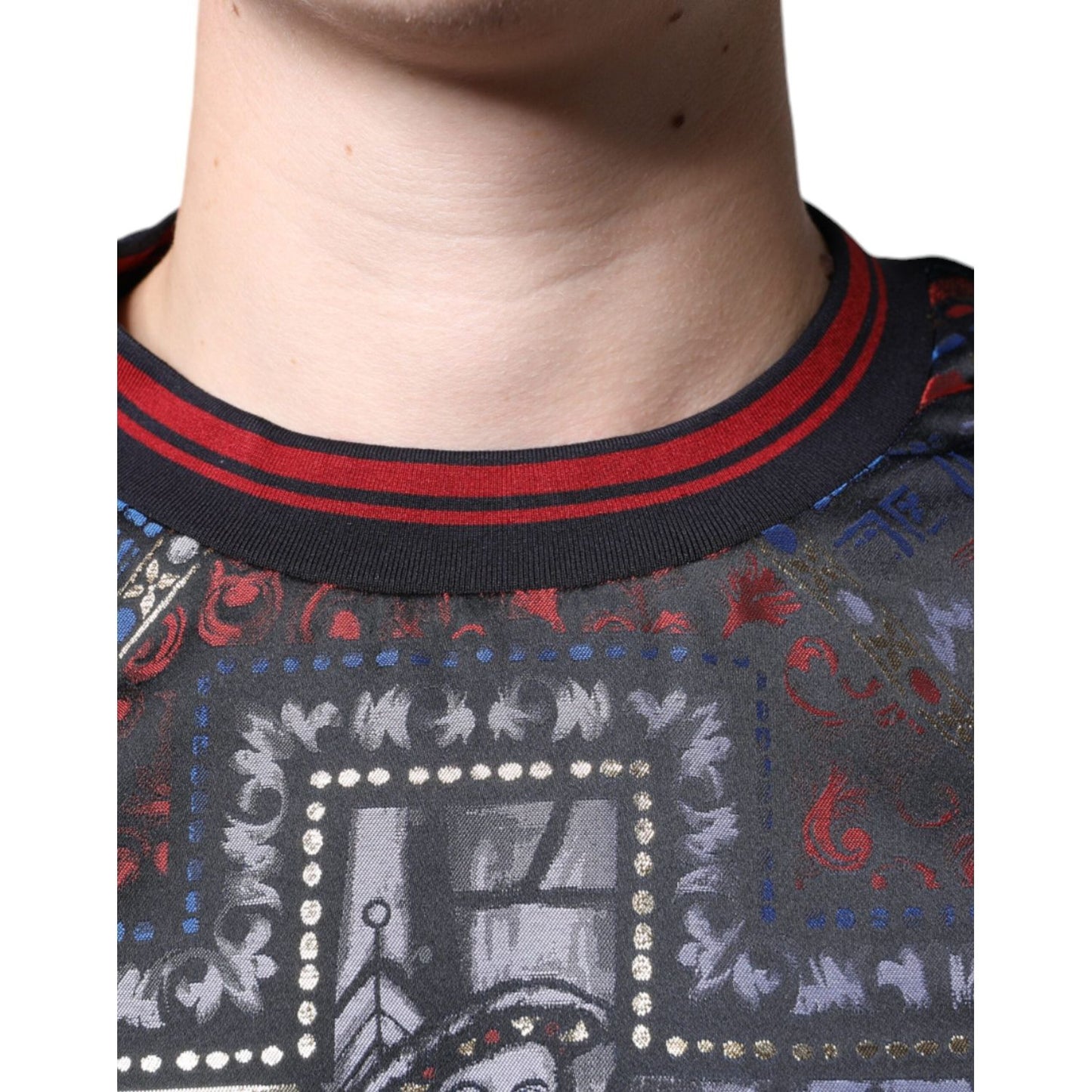 Dolce & Gabbana Multicolor Jacquard Crew Neck Sweatshirt Sweater TSH87126-44