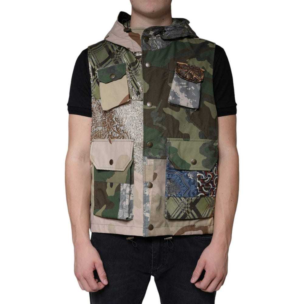 Dolce & Gabbana Multicolor Patchwork Hooded Vest Jacket JKT41251-52