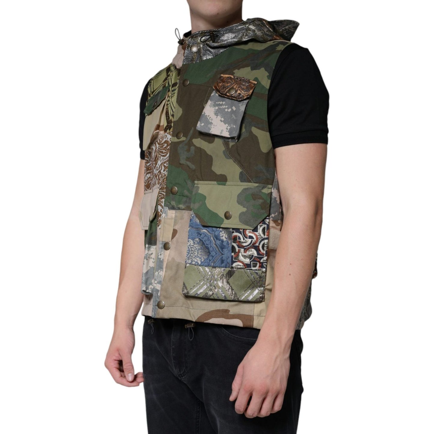 Dolce & Gabbana Multicolor Patchwork Hooded Vest Jacket JKT41251-52