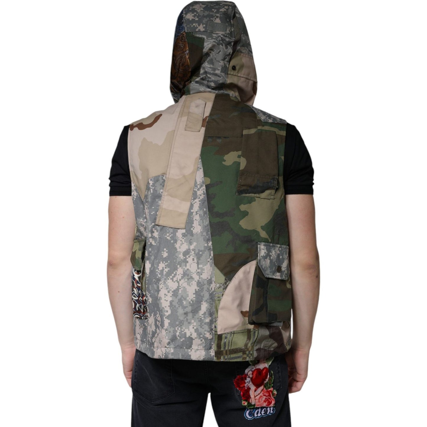 Dolce & Gabbana Multicolor Patchwork Hooded Vest Jacket JKT41251-52