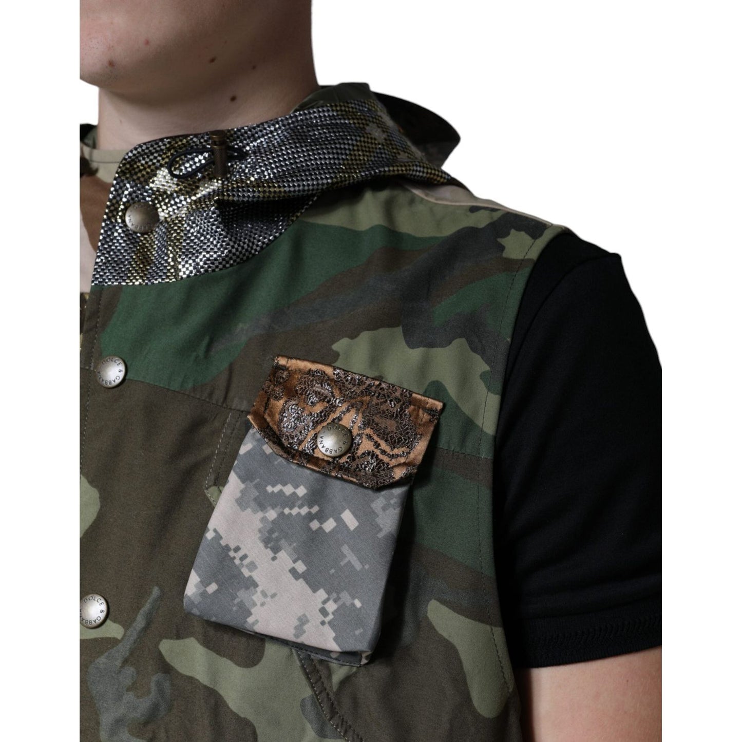 Dolce & Gabbana Multicolor Patchwork Hooded Vest Jacket JKT41251-52