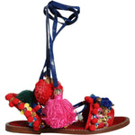 Dolce & Gabbana Multicolor Pom Pom Fur Wrap Sandals Shoes LA11659-38