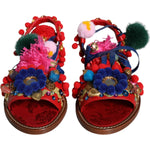 Dolce & Gabbana Multicolor Pom Pom Fur Wrap Sandals Shoes LA11659-38
