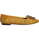 Dolce & Gabbana Mustard Lace Crystal Ballet Flats Loafer Shoes LA11544-35