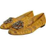 Dolce & Gabbana Mustard Lace Crystal Ballet Flats Loafer Shoes LA11544-35