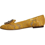 Dolce & Gabbana Mustard Lace Crystal Ballet Flats Loafer Shoes LA11544-35