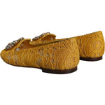 Dolce & Gabbana Mustard Lace Crystal Ballet Flats Loafer Shoes LA11544-35