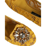 Dolce & Gabbana Mustard Lace Crystal Ballet Flats Loafer Shoes LA11544-35
