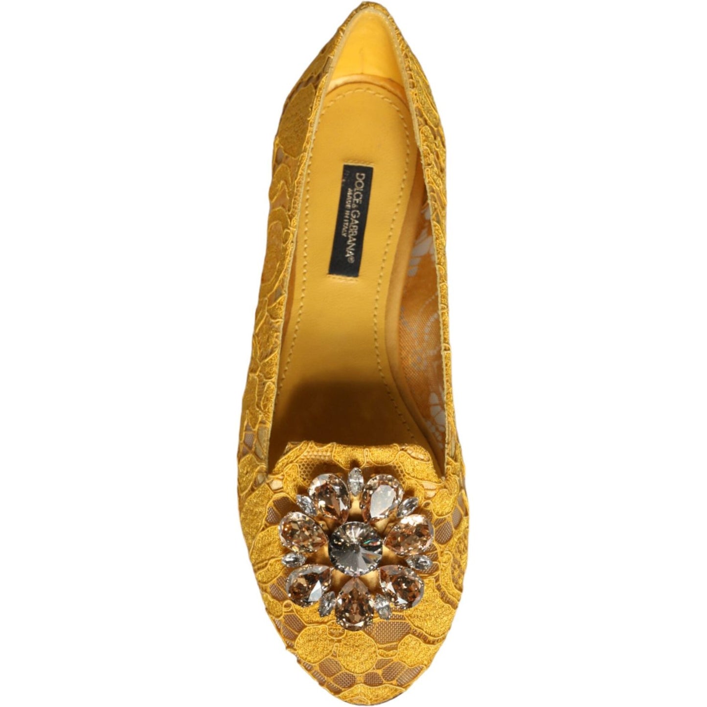 Dolce & Gabbana Mustard Lace Crystal Ballet Flats Loafer Shoes LA11544-35