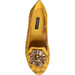 Dolce & Gabbana Mustard Lace Crystal Ballet Flats Loafer Shoes LA11544-35
